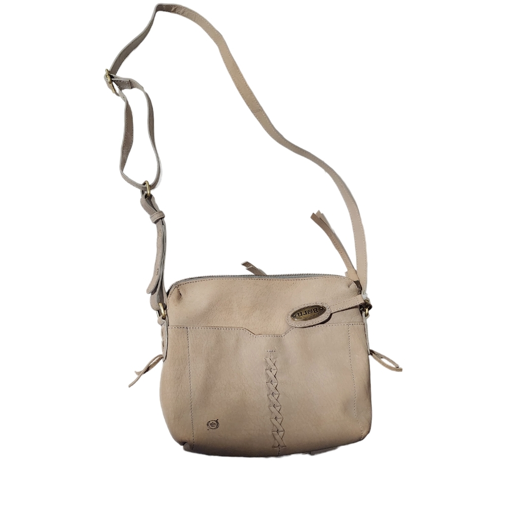 Born Nubuck Leather Boho Crossbody Bag with Adjustable Strap in Beige/Bone